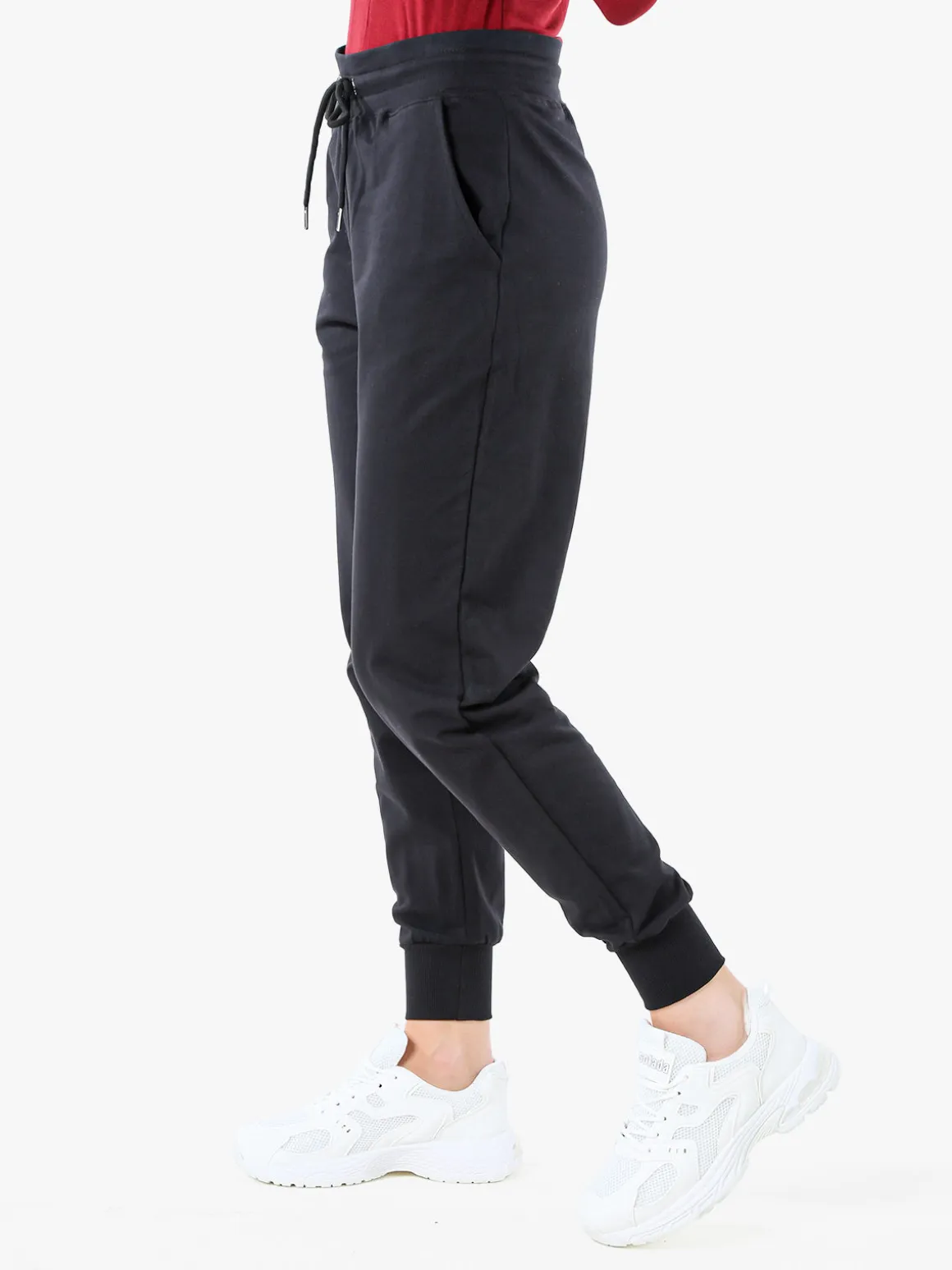 Solada Pantaloni tuta da donna in cotone con coulisse e polsini - nero