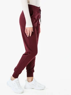 Solada Pantaloni tuta da donna in cotone con coulisse e polsini - bordeaux