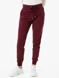 Solada Pantaloni tuta da donna in cotone con coulisse e polsini - bordeaux