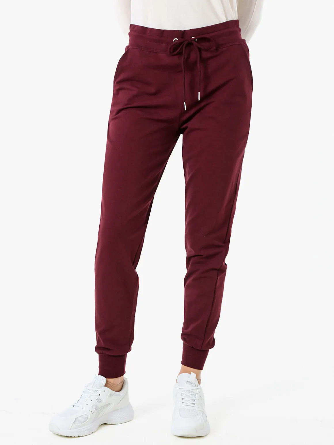 Solada Pantaloni tuta da donna in cotone con coulisse e polsini - bordeaux