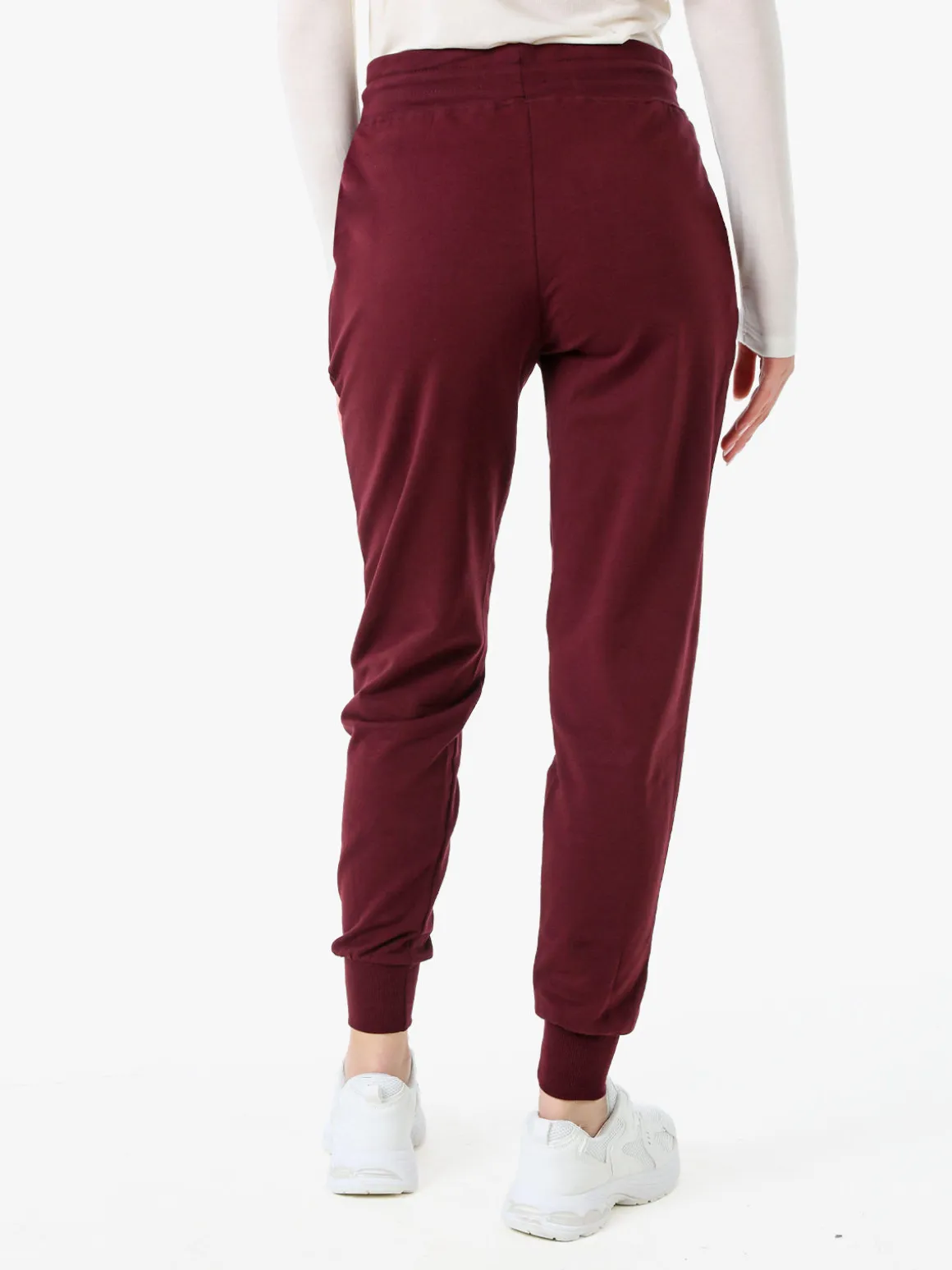 Solada Pantaloni tuta da donna in cotone con coulisse e polsini - bordeaux