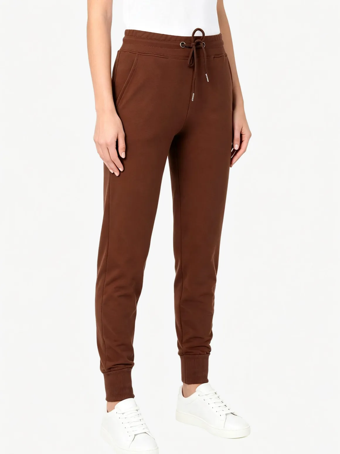 Solada Pantaloni tuta da donna in cotone con coulisse e polsini - marrone