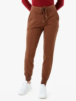 Solada Pantaloni tuta da donna in cotone con coulisse e polsini - marrone
