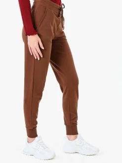 Solada Pantaloni tuta da donna in cotone con coulisse e polsini - marrone