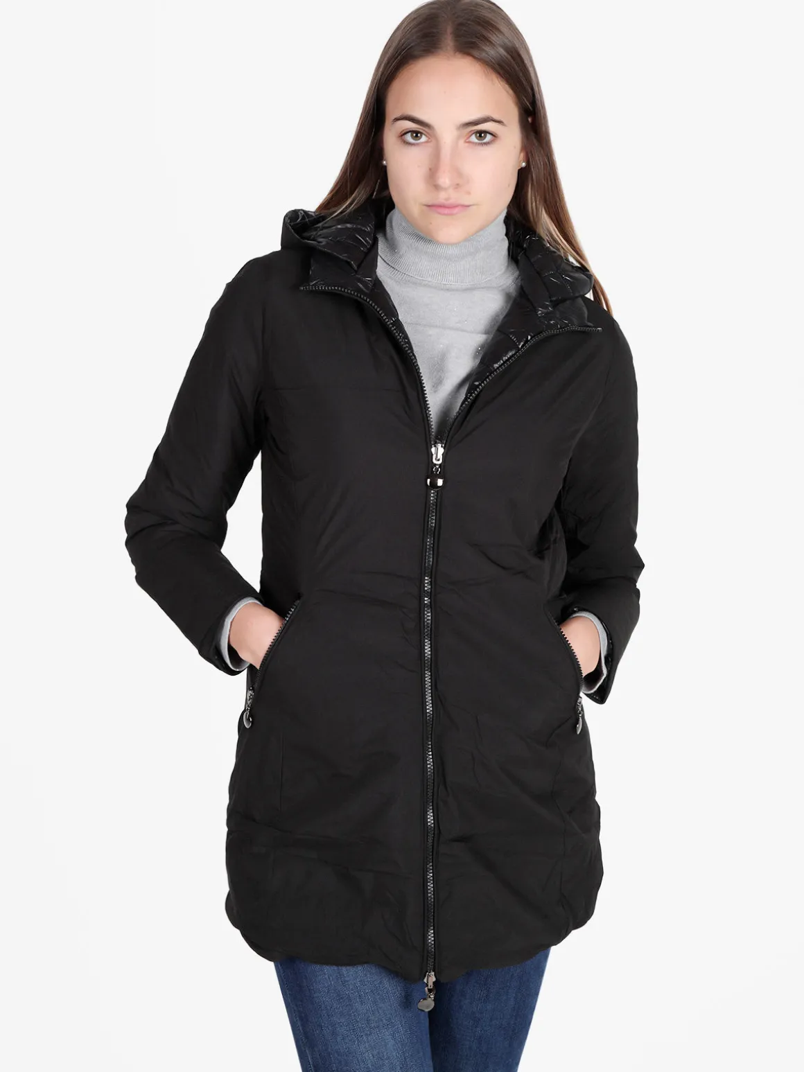 Solada Piumino donna lungo reversibile con cappuccio