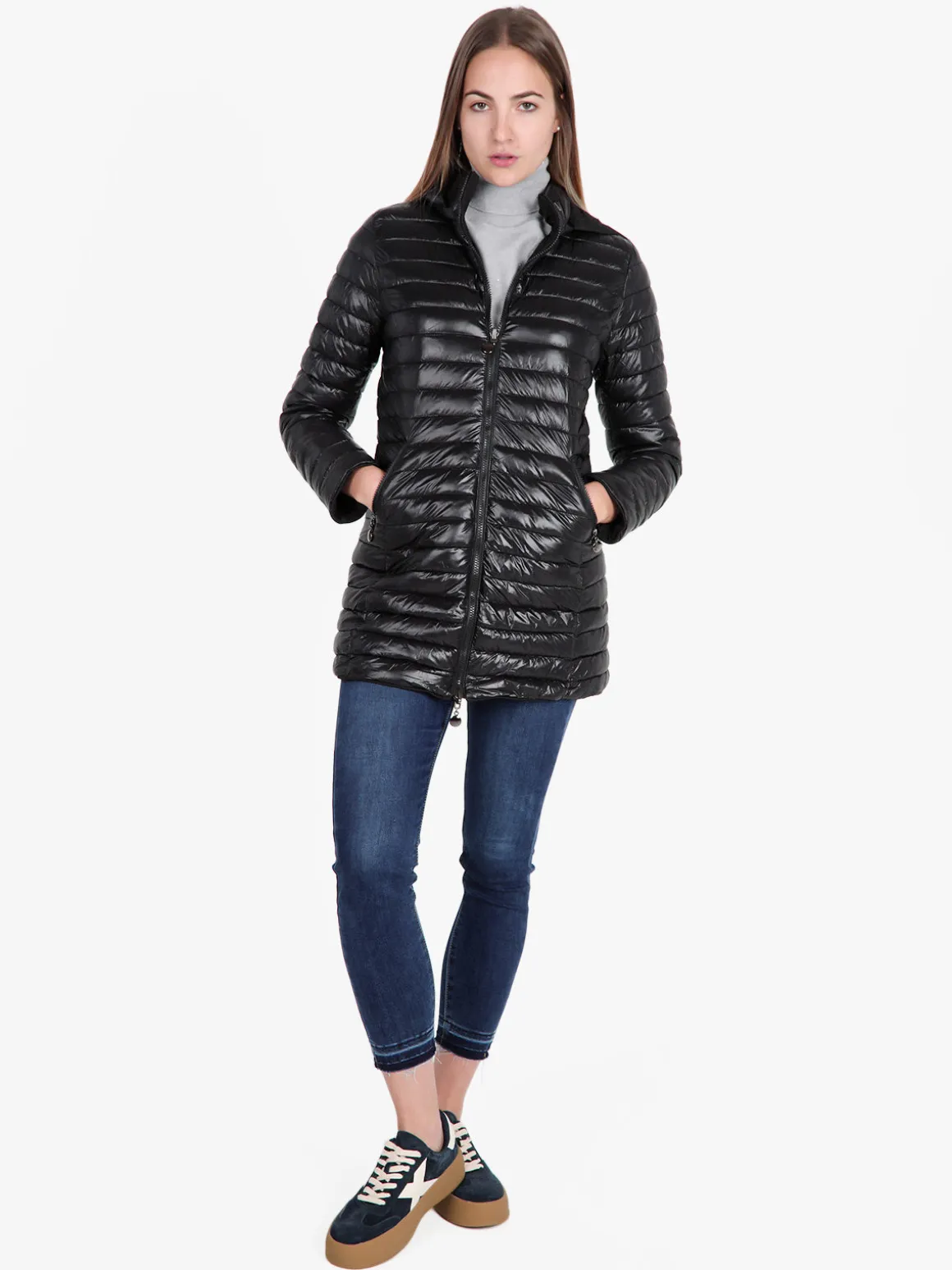Solada Piumino donna lungo reversibile con cappuccio