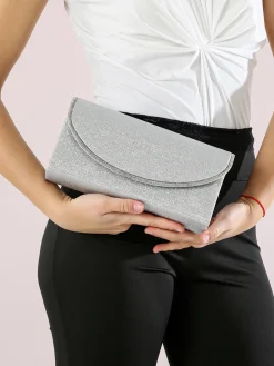 Solada Pochette donna glitter con profilo di strass - argento