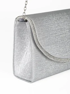 Solada Pochette donna glitter con profilo di strass - argento