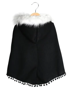Solada Poncho da bambina con cappuccio e bordo in ecopelliccia