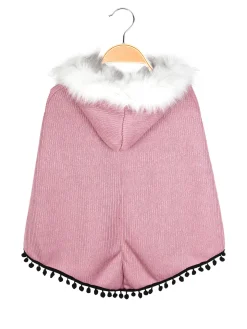 Solada Poncho da bambina con cappuccio e bordo in ecopelliccia