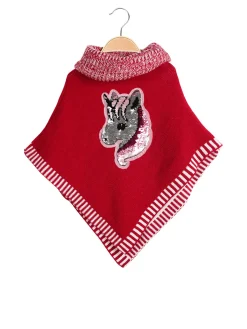 Solada Poncho da bambina in maglia con unicorno di paillettes