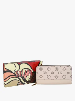 Solada Portafoglio donna con stampa monogramma e zip - khaki