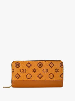Solada Portafoglio donna con stampa monogramma e zip - cuoio