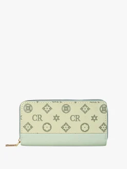 Solada Portafoglio donna con stampa monogramma e zip - pistacchio