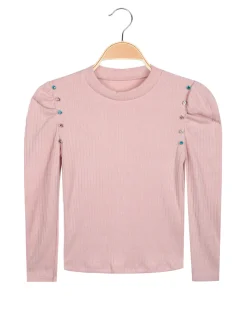 Solada Pullover da bambina con strass e maniche a palloncino