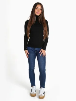 Solada Pullover dolcevita donna a costine - nero