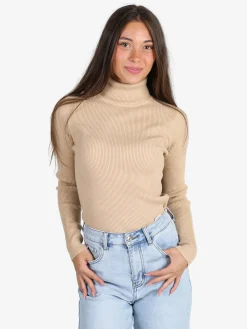 Solada Pullover dolcevita donna a costine - beige