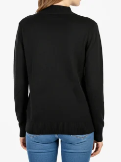 Solada Pullover donna accollato in maglia tinta unita - nero