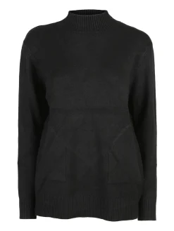 Solada Pullover donna accollato in maglia tinta unita - nero