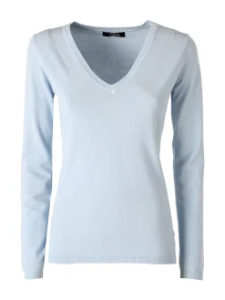 Solada Pullover donna in maglia scollo V - azzurro