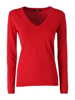 Solada Pullover donna in maglia scollo V - rosso