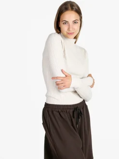 Solada Pullover donna in maglia con collo a lupetto - panna