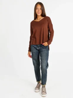 Solada Pullover donna in maglia con scollo a V - moro