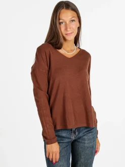 Solada Pullover donna in maglia con scollo a V - moro