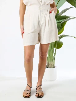 Solada Shorts donna a vita alta in misto lino - beige