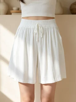Solada Shorts donna in cotone a gamba larga - bianco