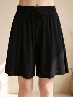 Solada Shorts donna in cotone a gamba larga - nero