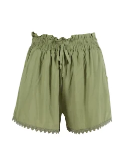 Solada Shorts donna in cotone a vita alta a gamba larga - cammello