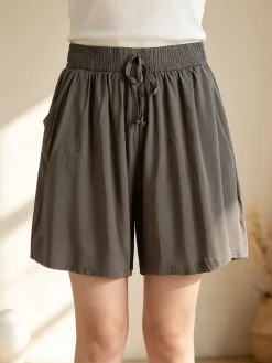 Solada Shorts donna in cotone a vita alta a gamba larga - militare