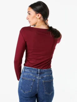 Solada Top body da donna a maniche lunghe in viscosa - bordeaux
