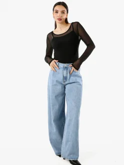 Solada Top body da donna a maniche lunghe in tulle - nero