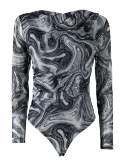 Solada Top body donna a maniche lunghe con scollo a cascata - grigio