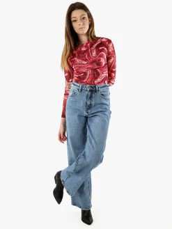 Solada Top body donna a maniche lunghe con scollo a cascata - rosso