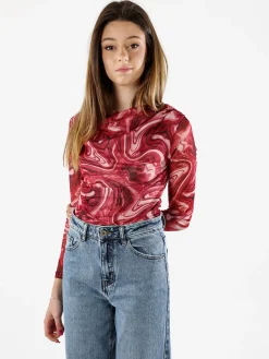 Solada Top body donna a maniche lunghe con scollo a cascata - rosso
