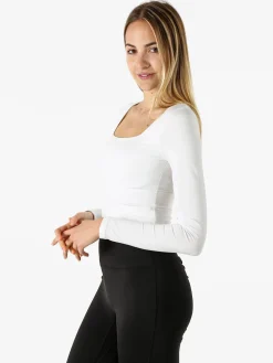 Solada Top body donna a maniche lunghe con scollo quadrato - bianco