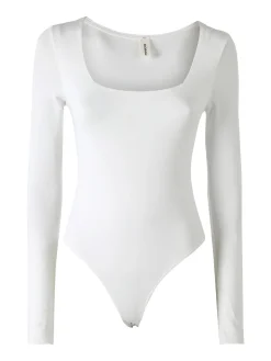Solada Top body donna a maniche lunghe con scollo quadrato - bianco