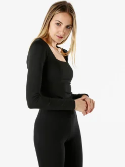 Solada Top body donna a maniche lunghe con scollo quadrato - nero