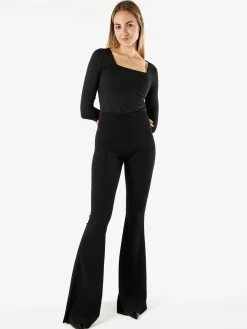 Solada Top body donna a maniche lunghe con scollo quadrato - nero