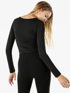 Solada Top body donna a maniche lunghe con scollo quadrato - nero