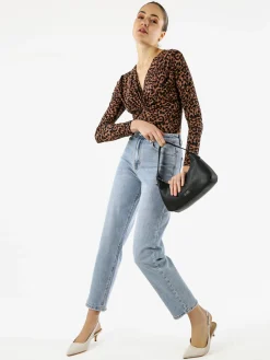 Solada Top body donna maculato a maniche lunghe - marrone