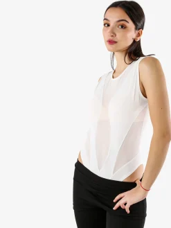 Solada Top body smanicato da donna con inserti a rete - bianco