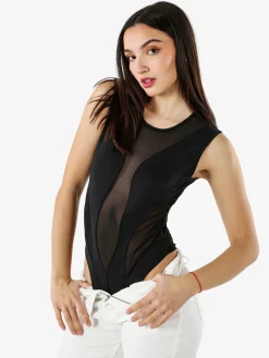 Solada Top body smanicato da donna con inserti a rete - nero
