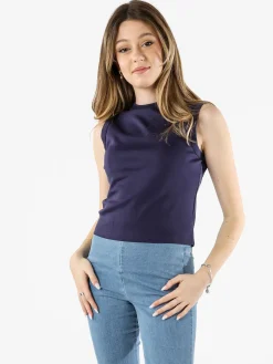 Solada Top donna accollato in cotone - blu scuro