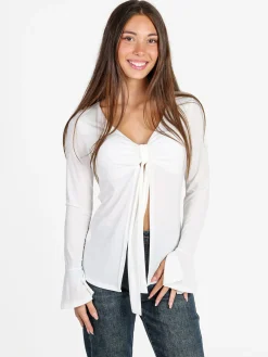 Solada Top donna a maniche lunghe aperto davanti - bianco