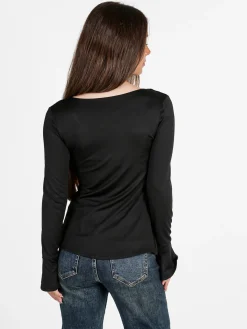 Solada Top donna a maniche lunghe aperto davanti - nero