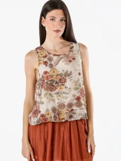 Solada Top donna a palloncino con stampe - khaki